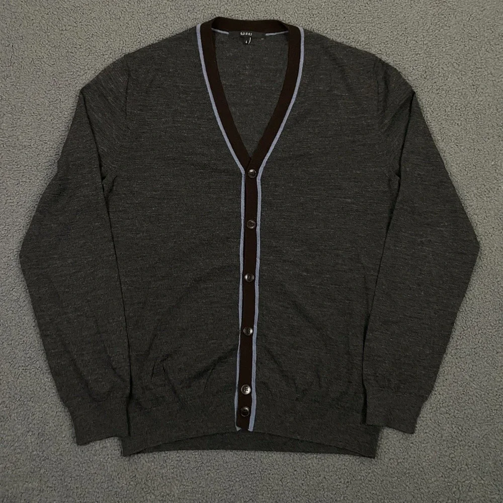Gucci Cardigan Mens Large Charcoal Grey 100% Wool Knit Sweater Made in Italy
